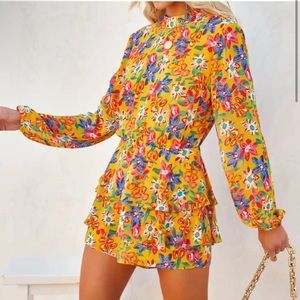 Vici Kimmy Floral Ruffle Tiered Romper - Orange - Medium